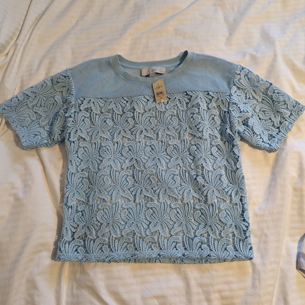 LOFT Blue floral crochet top